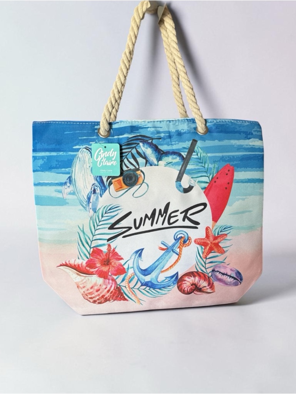 Summer Anchor Tote Bag in Blue & Pink